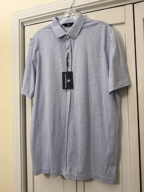 Hart Schaffner Marx Blue Short Sleeve Button Up Cotton Shirt Lightweight Men’s L